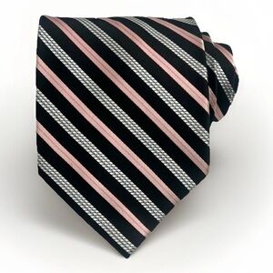 3for30 Pierre Cardin Silk Tie Black Peach Striped Handmade Luxury Designer Retro